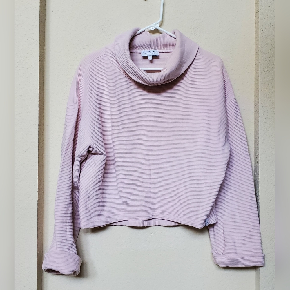 Varley Whittier Cowl Neck Rib Knit Sweatshirt In Rose.  Size Medium